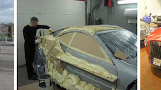 Stripped car transforms into exotic sports car with magic foam